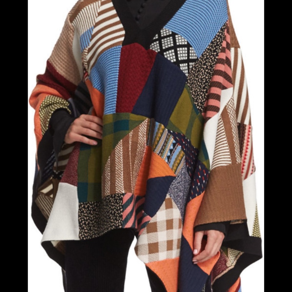 CHLOE PATCHWORK MULTICOLOR PONCHO WOOL *NWT*